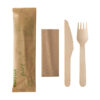 Cutlery set, wooden knife, fork, napkin in paper bag