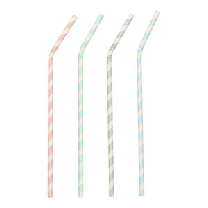 Straw, paper, Ø0,6cm 22cm, different colors, striped, bendable